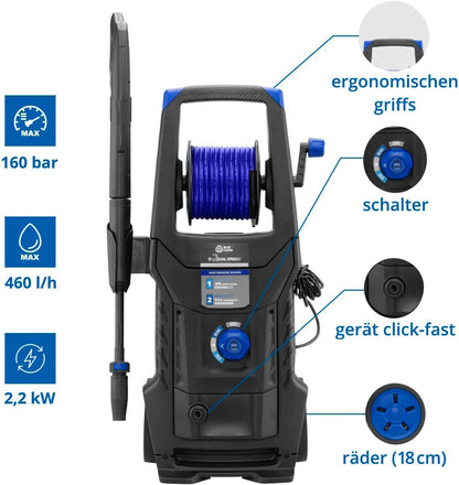 Hogedrukreiniger – Waterdrukreiniger – Spuitinstallatie – Sproei-installatie – Schoonmaakapparaat – Dual Speed System – 2200 Watt Vermogen – 160 Bar Druk