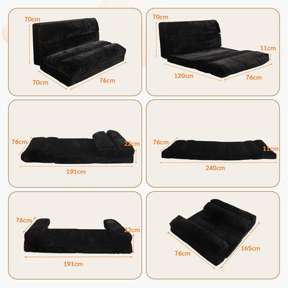 MAXYOYO Bean Bag Bed Foldable Sofa Bed Floor Mattress for Adults, Extra Thick 6 Fold Floor Sofa Floor Sofa for Bedroom Living Room, Black, 75x240cm