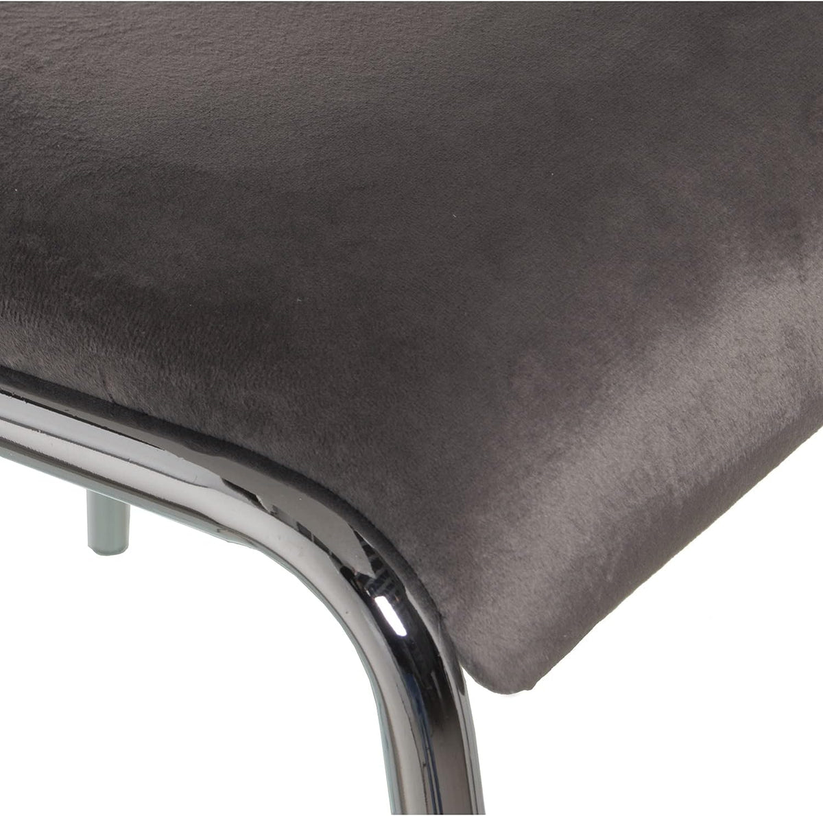 DRW Set van 4 stoelen van fluweel en metaal, grijs en chroom, 58 x 48 x 82 cm