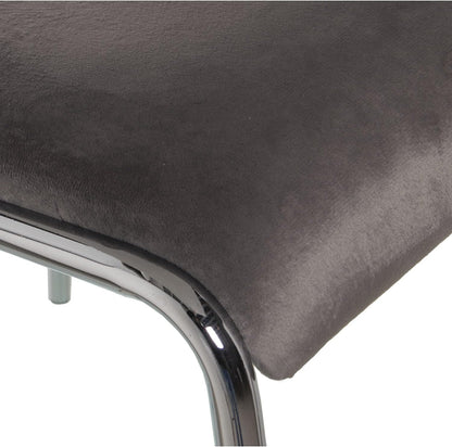 DRW Set van 4 stoelen van fluweel en metaal, grijs en chroom, 58 x 48 x 82 cm