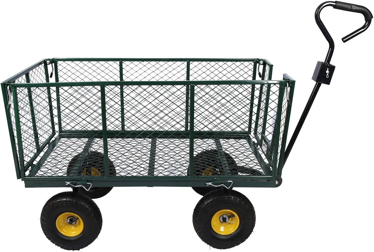 Wiltec transportwagen tot 550 kg met metalen roosters, tuinwagen met afneembaar zeil, handkar met legbord, tuinkar voor gebruik op gras en grind