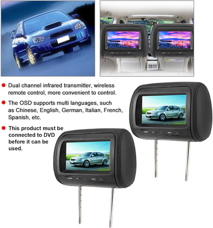 7 Inch LCD-scherm voor Autohoofdsteun, 2 Stuks 16: 9 800 X 480 Breedbeeld, Ondersteuning voor 2 Video-ingangen, Universele Autohoofdsteunmonitor met Draadloze Afstandsbediening,