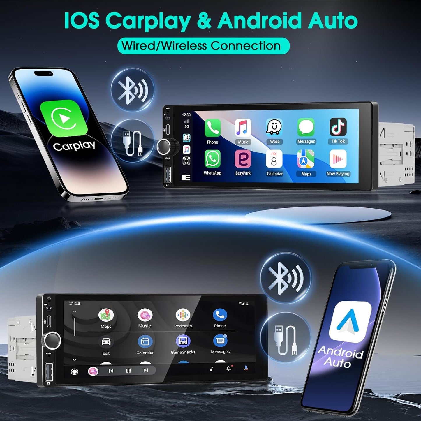[2G+32G] A-pple Carplay Autoradio Draadloze CarPlay & Android Auto Radio 2din 6,9' HD Touchscreen Stereo Radio, GPS Navigatie/Bluetooth/Mirror Link/SWC/EQ/FM/RDS/Achteruitrijcamera + Microfoon