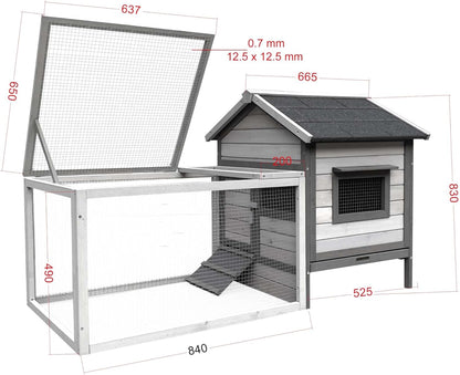 Rabbit hutch light grey 146x75x83 cm made of wood - rodent house free walking space - removable bowl - QUORE
