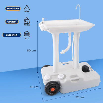 Campingwasbak – Afwasbak – Wasbak – Afwasteil – Opvouwbare Wasbak – 30L Watertank – Hygiënisch Voetpomp Systeem
