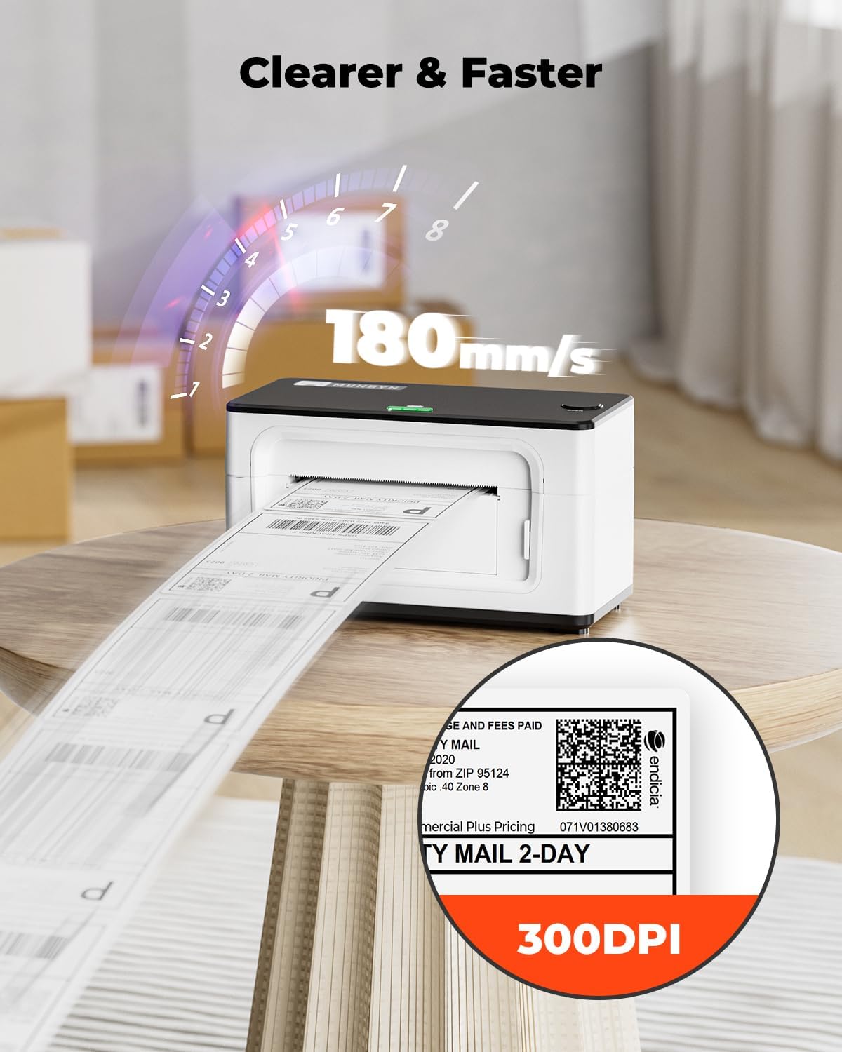 MUNBYN 941 300 DPI Bluetooth thermische printer 4 x 6, zonder inkt en zelfklevend, afdruksnelheid 150 mm/s, USB/Bluetooth-verbinding, compatibel met Colissimo, UPS, Amazon, Ebay, Shopify