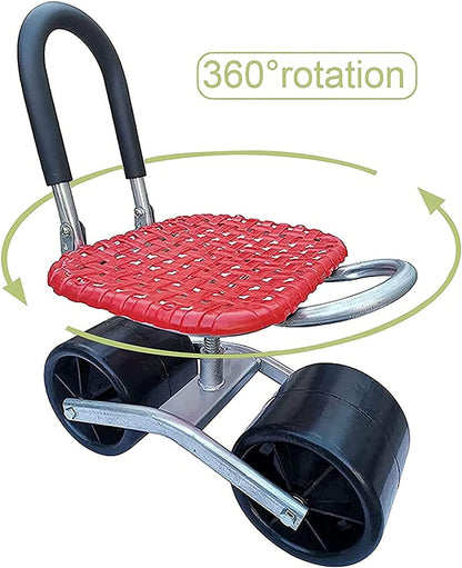 Garden cart - Stool - with 3 wheels - Garden aid - Height adjustable - Red