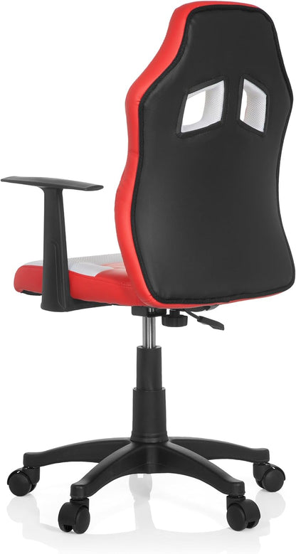 hjh OFFICE 670760 kinder- en jeugddraaistoel Ten Game AL kunstleer rood/wit kinderstoel draaistoel met armleuning, meegroeiend