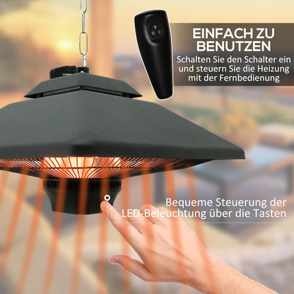 Terrasverwarmer – Plafondverwarmer – Warmtestraler – Balkonverwarmer – Halogeen Verwarmer – 2000W Met Afstandsbediening – Inclusief LED-Verlichting