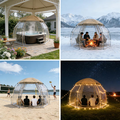 Transparante PVC campingtent voor 4-6 personen, halfrond, winter, bubbeltent, winddicht, waterdicht, warm, buitentent met eenvoudige installatie, sterrenkijken, koepeltent voor tuin, meerzijde