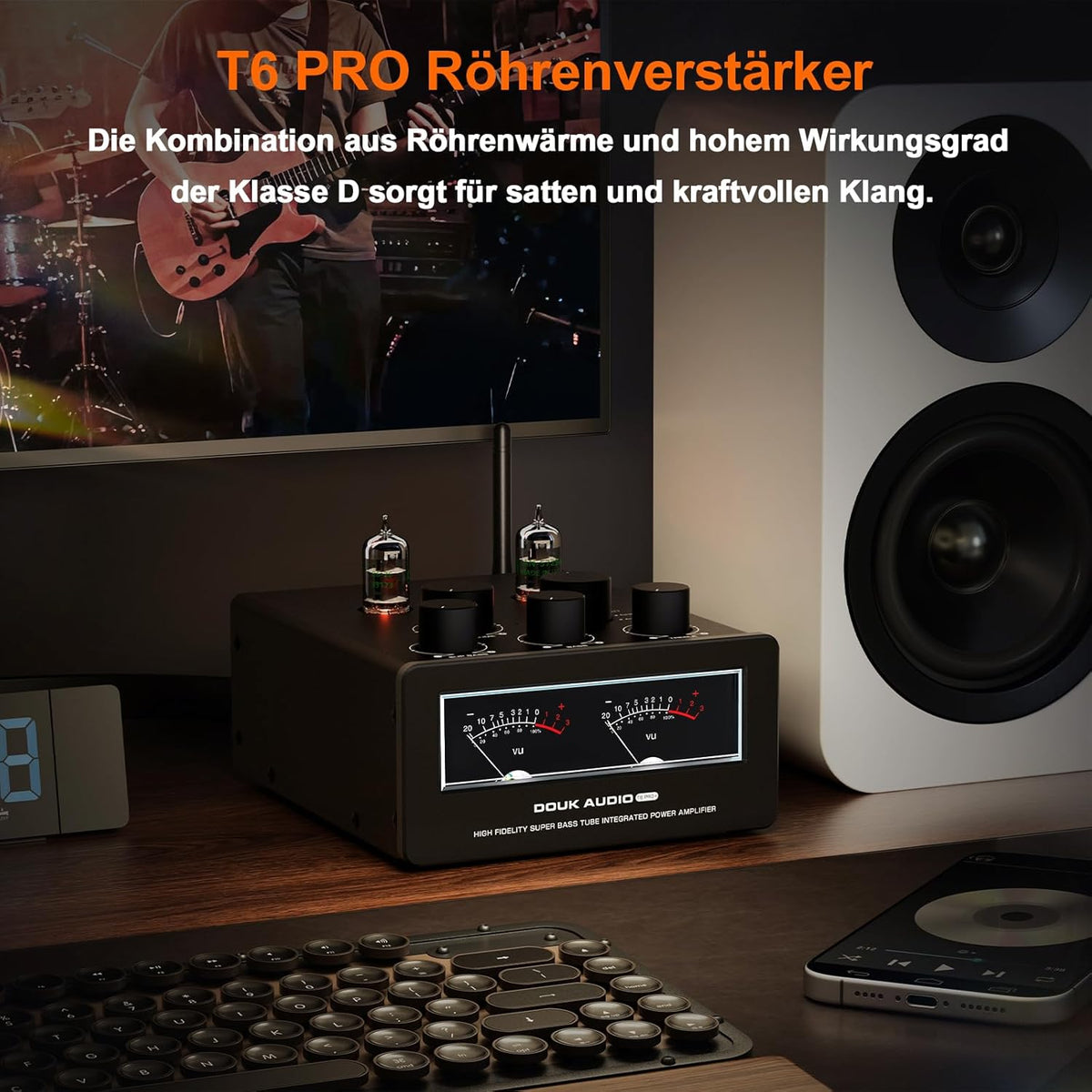 Douk Audio T6 PRO Bluetooth buisversterker: 300 W x2 TPA3255 2-kanaals stereo versterker - dual VU-meter & super bas - voor thuisbioscoop- en hifi-systemen (zwart)
