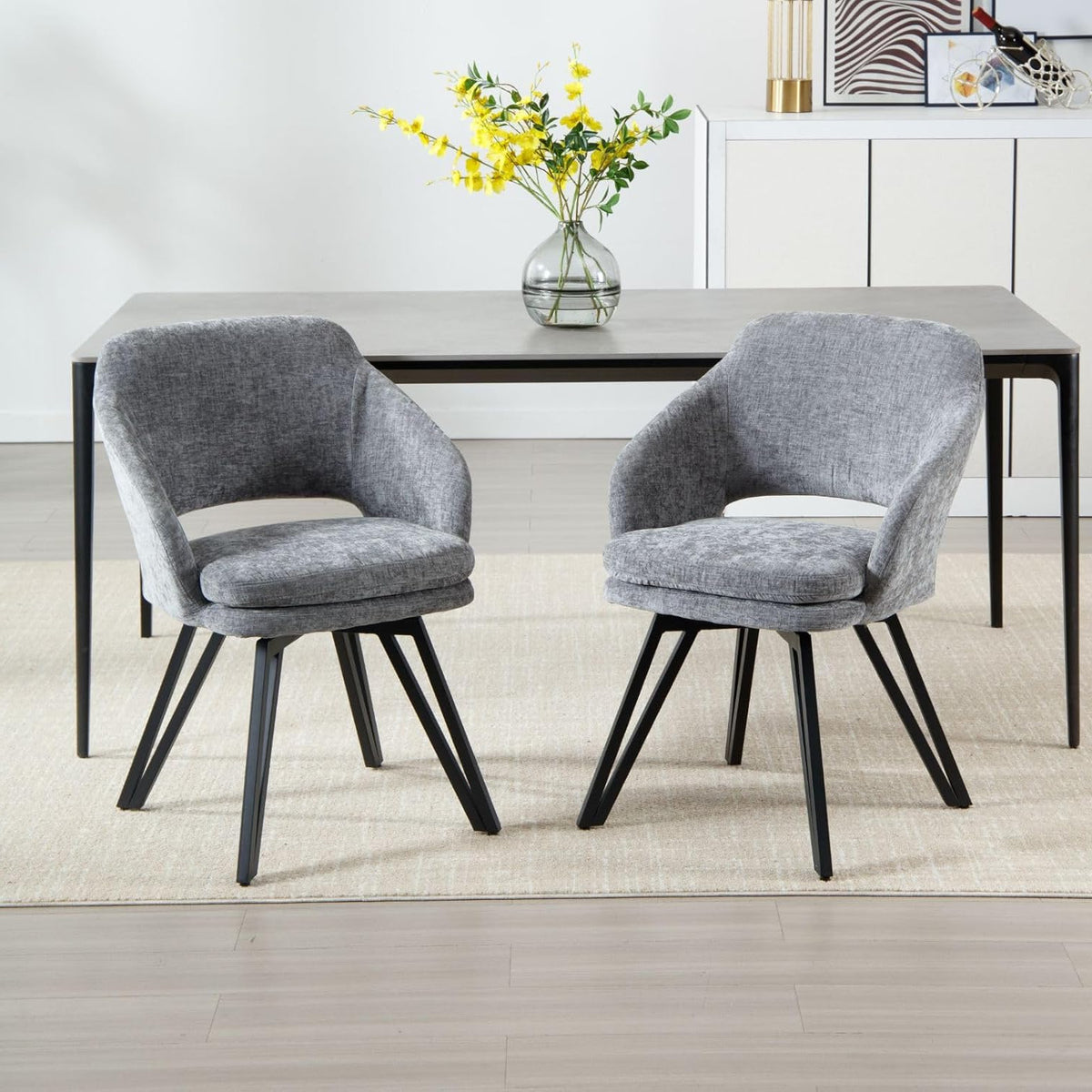chairus Swivel Dining Chairs, Set of 2 Chenille Fabric Kitchen Chairs, Upholstered Dining Room Chair (Grey) - QUORE