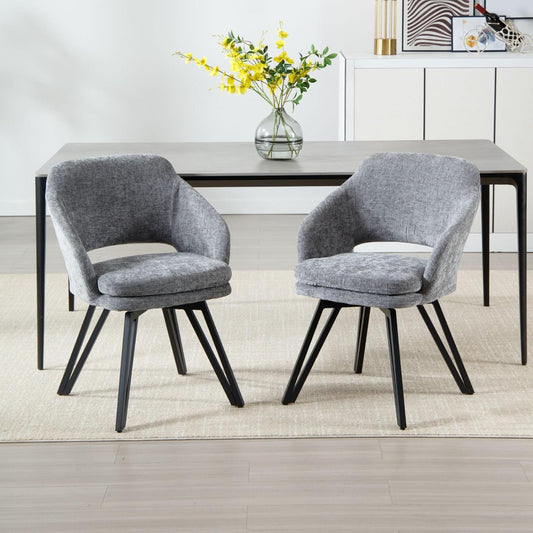 chairus Swivel Dining Chairs, Set of 2 Chenille Fabric Kitchen Chairs, Upholstered Dining Room Chair (Grey) - QUORE