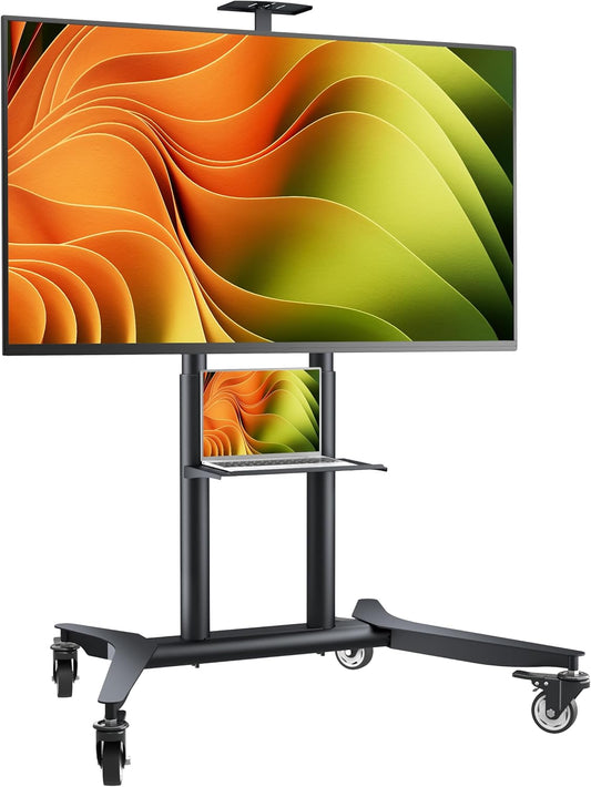Verrijdbare TV-Standaard Zwart – TV-Stand Met Wielen, TV-Wagen, TV-Voet, Vloerstandaard – 55-90 Inch, Tot 75 Kg – In Hoogte Verstelbaar
