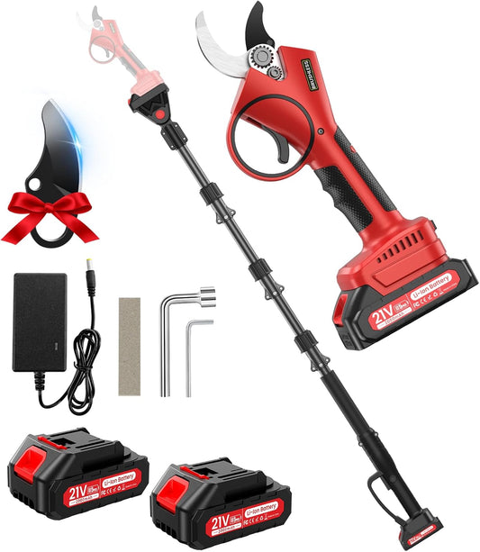 Elektrische Snoeischaar met Stang 2m, 40 mm 2-in-1 Accu Snoeischaar, 21 V 2 x 2000 mAh Accu's 6-10 uur Werktijd, 800 W Borstelloze Motor Draagbare Snoeischaren, Voor Tuinieren, Boomgaard, Tuin