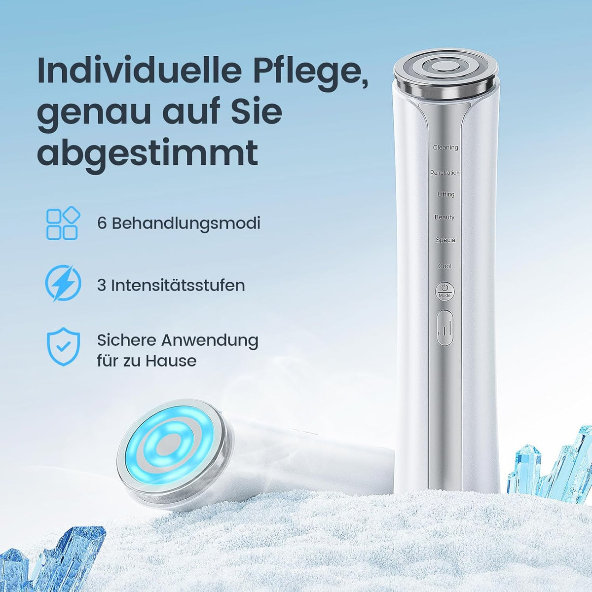 Radiofrequentie Gezichtsverzorgingsapparaat Wit – Gezichtsmassageapparaat, EMS Gezichtsmassageapparaat, Huidverzorgingsapparaat, Elektrisch Gezichtsapparaat – 4-In-1 Met Warmte En Koeling – Ergonomisch Gua Sha Design