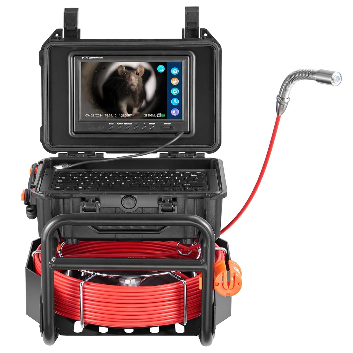 VEVOR Kanaalcamera, 50 m, zelfnivellerende buiscamera met 512 Hz zender, afstandenteller, 9 inch scherm, 1080p HD buisinspectiecamera met 12 leds en 32 GB kaart, endoscoopkanaalbuizen