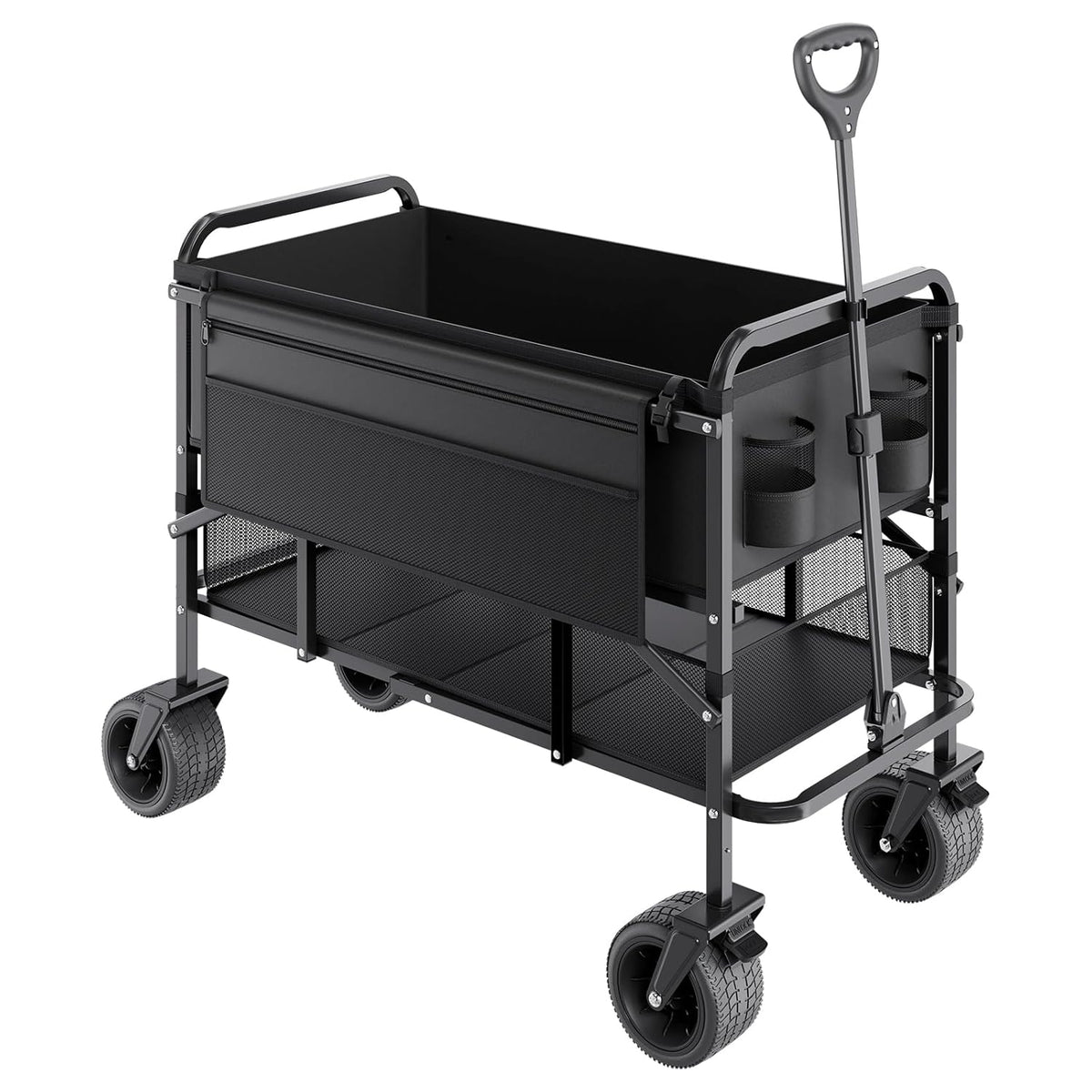 VEVOR Dubbeldekker vouwwagen, inklapbaar, 300 liter, zware vouwwagen, verlengde lange tuinwagen met all-terrain wielen, ondersteuning tot 450 lbs, outdoor utility wagen voor kamperen, sport, winkelen