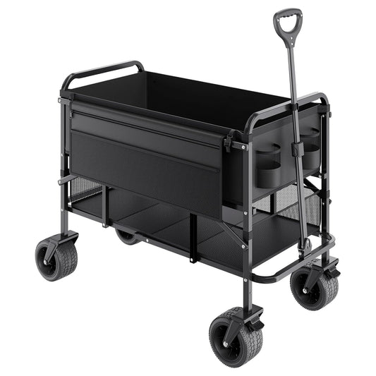 VEVOR Dubbeldekker vouwwagen, inklapbaar, 300 liter, zware vouwwagen, verlengde lange tuinwagen met all-terrain wielen, ondersteuning tot 450 lbs, outdoor utility wagen voor kamperen, sport, winkelen