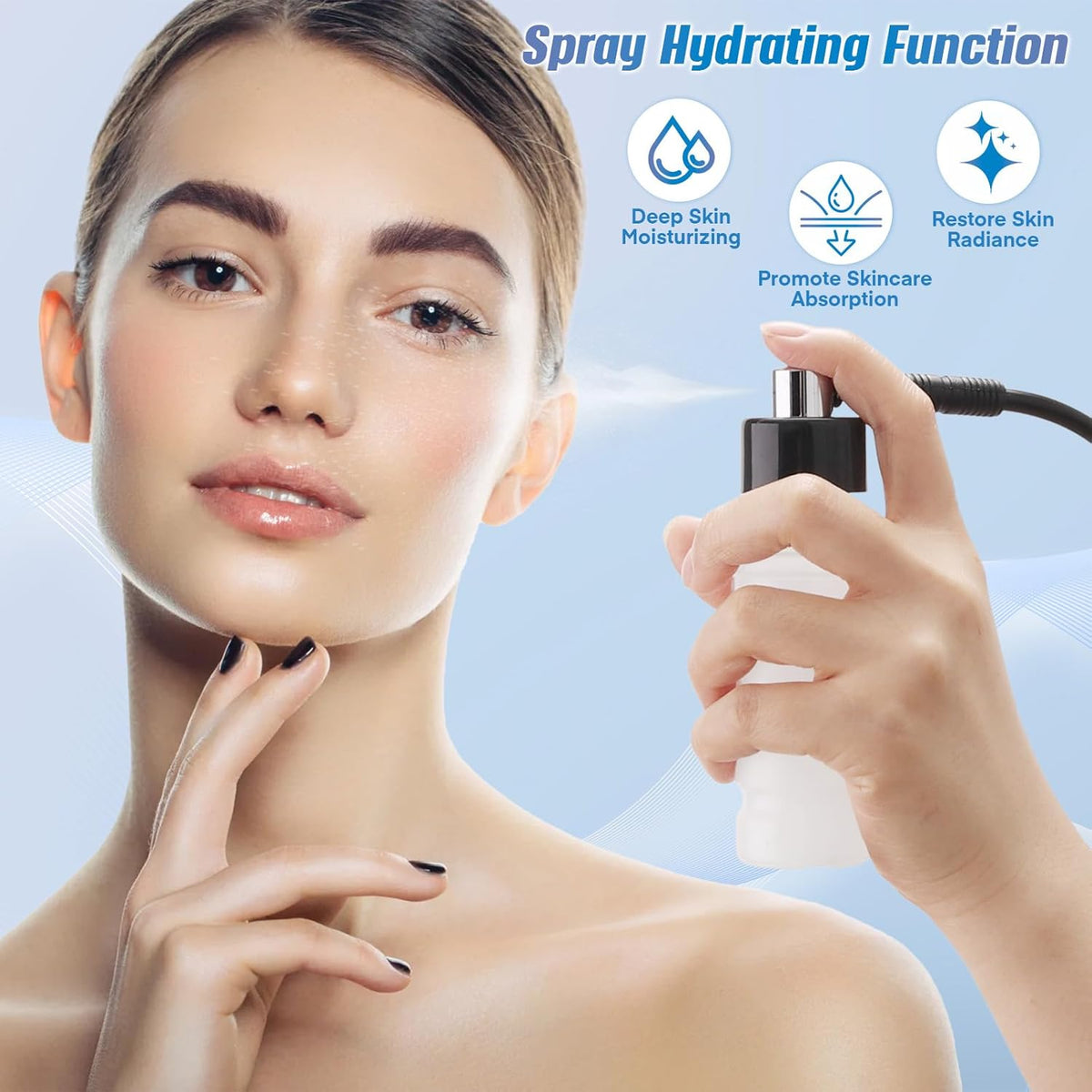 Microdermabrasie Apparaat – 3-In-1 Diamant Microdermabrasie – Diamantpeeling – Gezichtspeeling – Vacuüm Peeling – 9 Diamanttips, Zuigkracht 65-68 cmHg