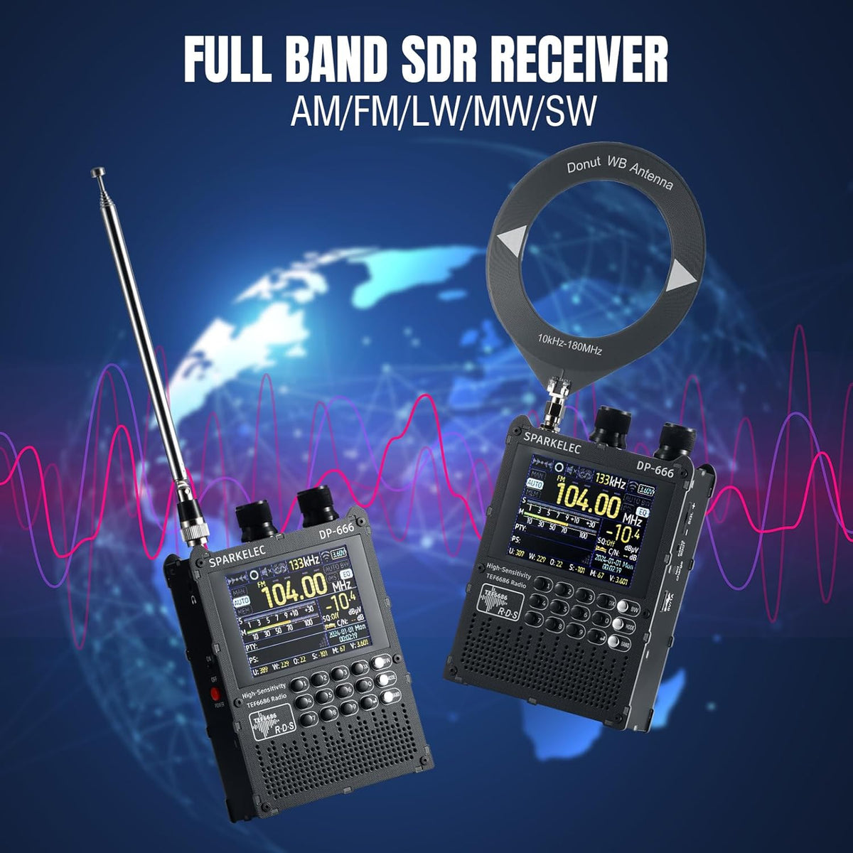 Raddy DP-666 DSP Wereldbandradio TEF6686 Chip, Professionele AM/FM/LW/MW/SW RDS Ontvanger, 2,8" Touchscreen + Stylus, 5000mAh Batterij, Telescoop- & Donut-antenne, Draagbaar met FW-update