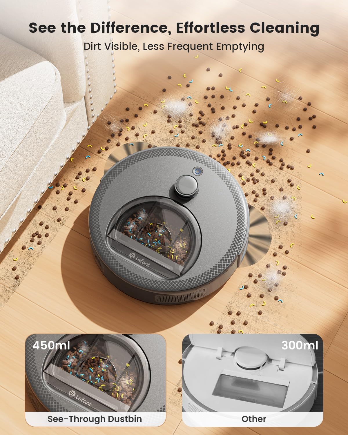 Lefant M330 Pro Robotstofzuiger en Dweilrobot Met 3-In-1 Mapping, Dtof-Navigatie, 5000Pa, Diameter 28 Cm, Obstakelvermijding Psd 190°, App/Alexa/i Watch, Ideaal Voor Haren M
