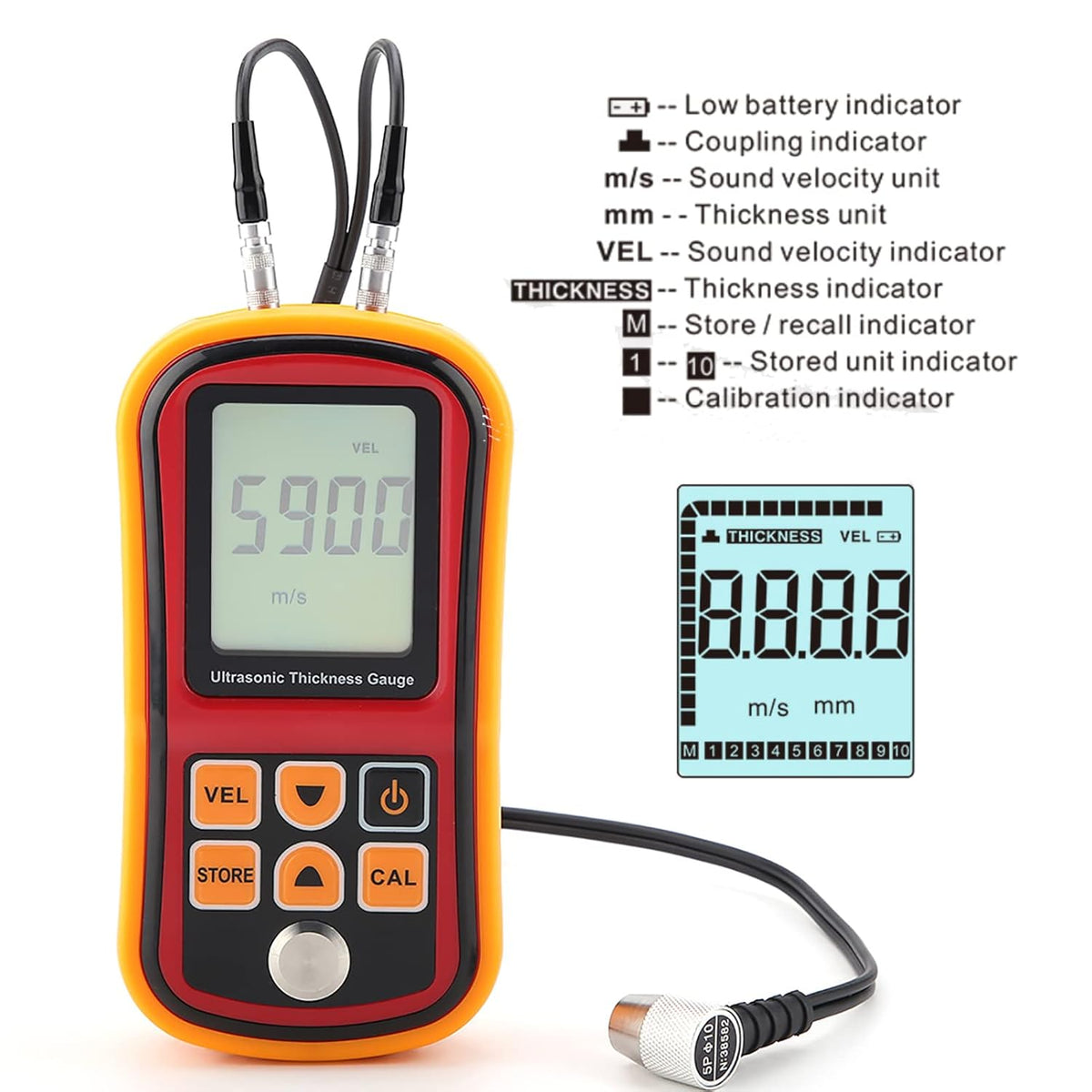 Thickness Meter, GM100 Digitale Ultrasone Diktemeter 1,2-300 Mm Staalbreedte, Laagdiktemeter, LCD-Scherm Met Vier Cijfers En 0,01 Mm Resolutie