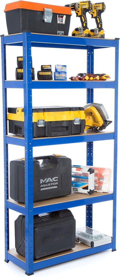 Heavy Duty Stalen Rekkenunit – Opbergrek, Garage Rek, Werkplaatsrek, Stellingkast – 2-Bay, 5 Niveaus, 1500 X 750 X 300 Mm – 150 Kg Per Plank, Verstelbaar Per 35 Mm