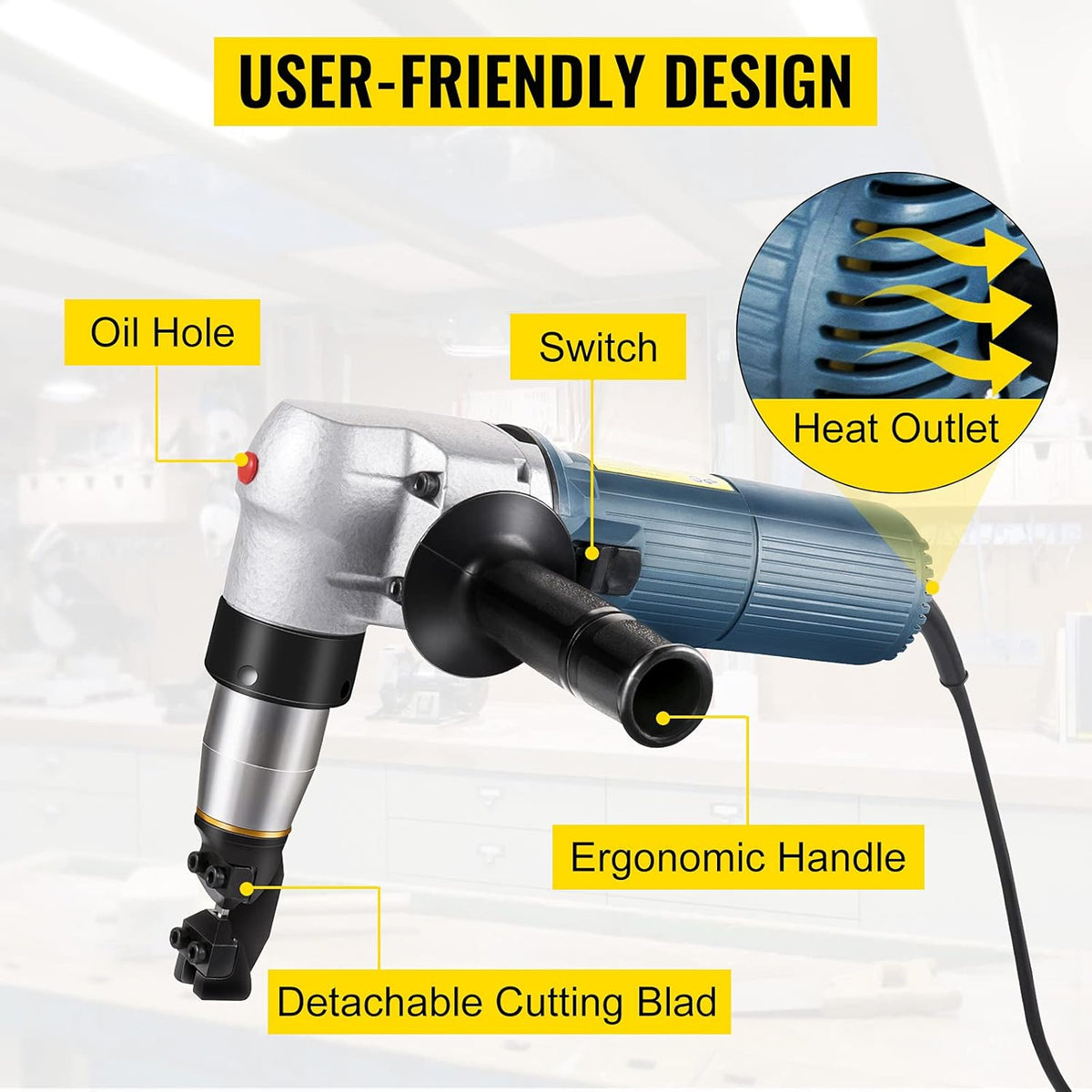 VEVOR Electric Nibbler 625 W Grinding Scissors Plate Thickness 4 mm Professional Tool for Metal and Adjustable Cutting Head, 360 Degree Rotating for Steel, Plastic, Copper, Glass,
