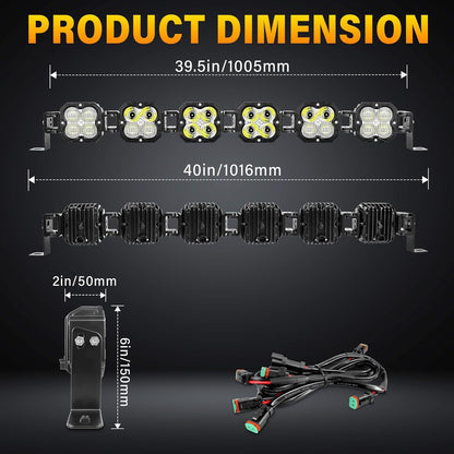 RIGIDON 40 inch 180W 15000LM Led Lichtbalk met 12V kabelboom, Led-verlichting Bar Rijdende Offroad Lichten Mistlamp Werklampen voor Vrachtwagen Tractor Auto Boot 4x4, IP67 Waterdicht 6000K Wit