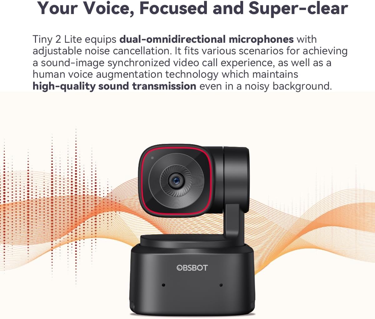 OBSBOT Tiny 2 Lite, PTZ 4K Webcam 1080P @60fps HDR, pc-camera met 4x digitale zoom, KI-tracking, microfoon, 1/2 inch sensor, gebarenbediening, autofocus, USB2.0, plug & play, voor pc, conferenties,