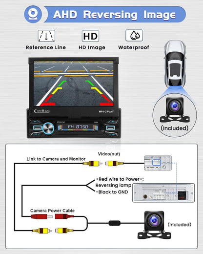 1 DIN Autoradio – Autoradio Met Uittrekbaar Scherm – 7 Inch Touchscreen Radio – Inbouw Autoradio Navigatie – Bluetooth Autoradio Draadloos – Draadloze CarPlay & Android Auto – HD Achteruitrijcamera - QUORE