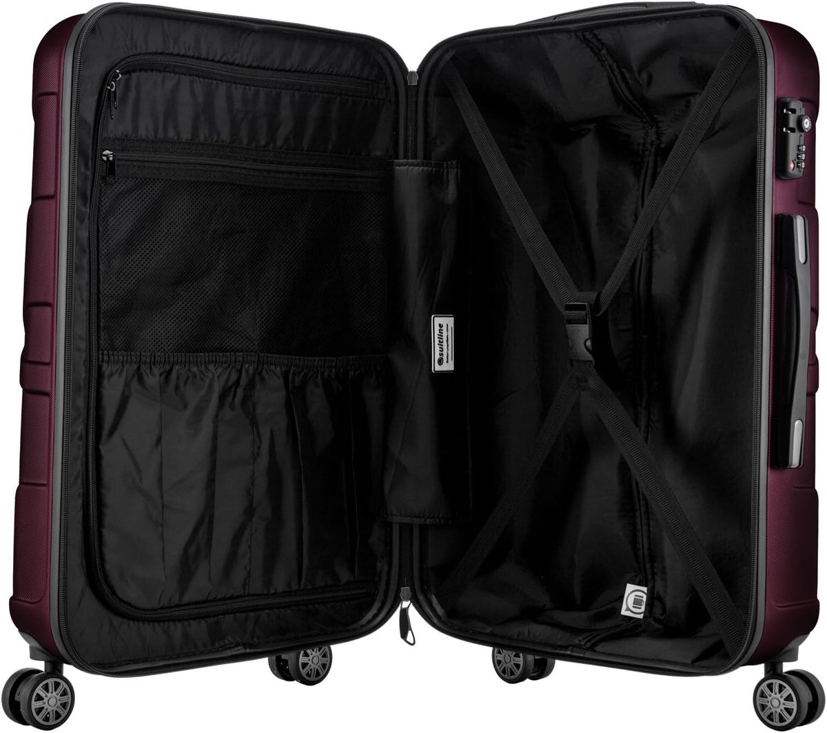 Suitline Kofferset 3 delig ABS harde schaal handbagage 55 cm middel 66 cm groot 76 cm uitbreidbaar met TSA slot 4 dubbele wielen telescopische handgreep, Bourgondië