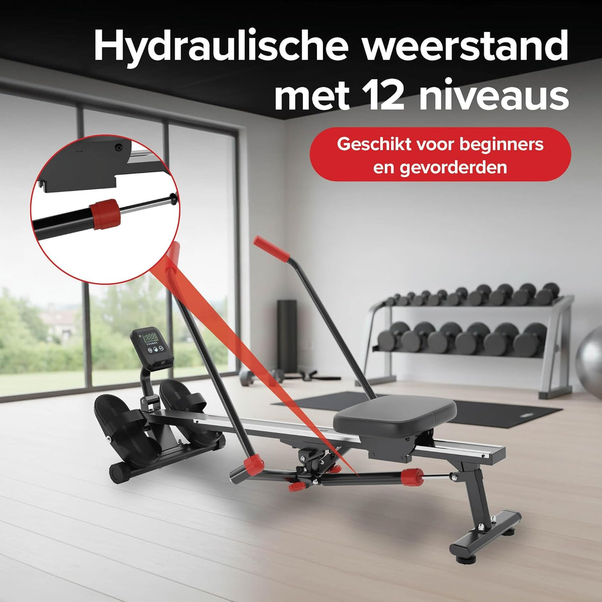 Ultrasport opvouwbare roeimachine voor thuis, 12 weerstandsniveaus, extra stil, tot 110 kg, gecertificeerd, compacte roeitrainer