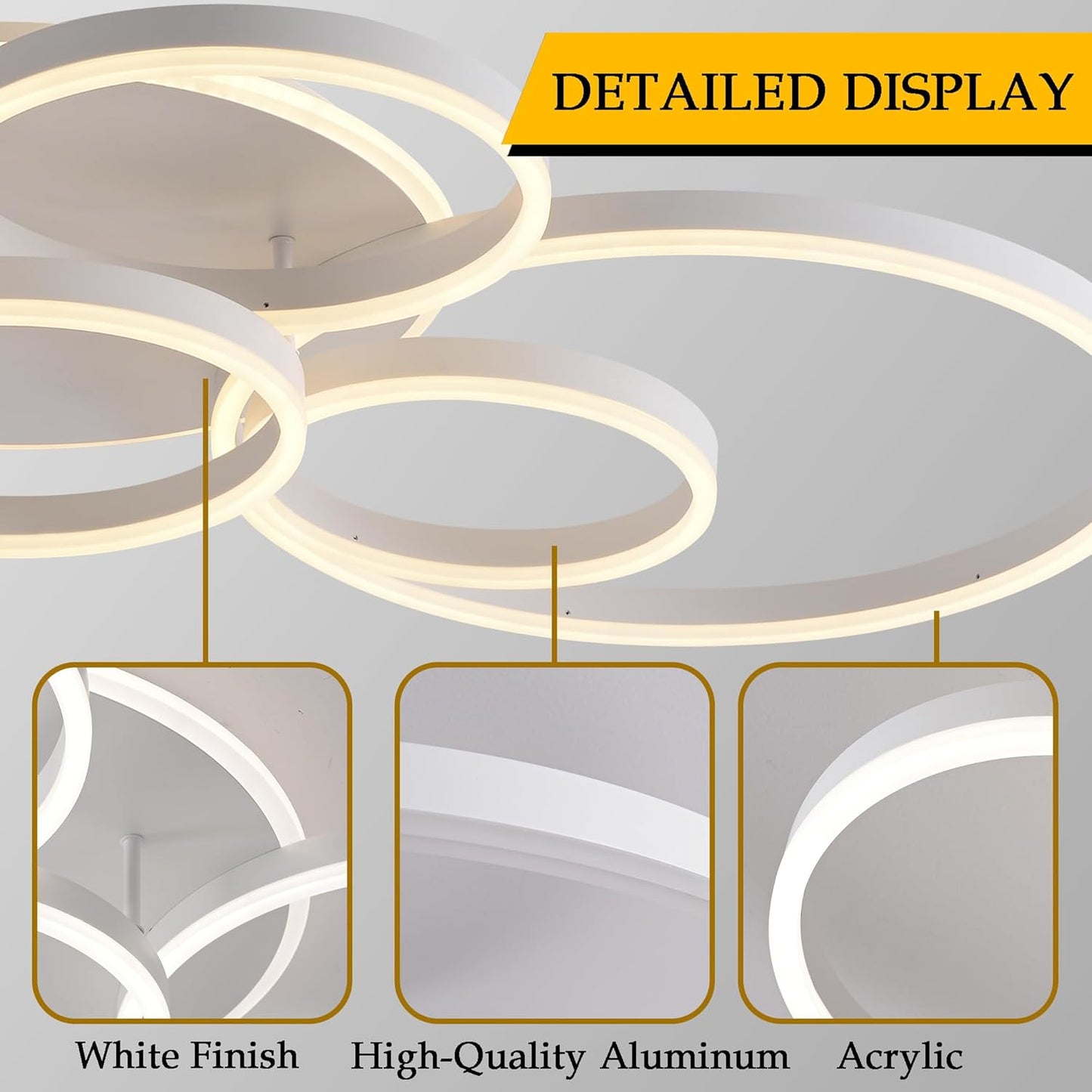 Dimbare LED Plafondlamp, 116 cm Flush Mount 108W 6400 lm Plafondverlichting met Afstandsbediening, 6 Ringen Plafondverlichting voor Woonkamer Slaapkamer Eetkamer, 3000-6000K, Wit
