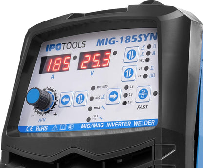 IPOTOOLS MIG-185SYN Lasapparaat, MIG MAG Lasapparaat, 185 ampère, Synergic-functie, FLUX, Elektroden, MMA, IGBT-technologie, 230 V / 7 jaar garantie