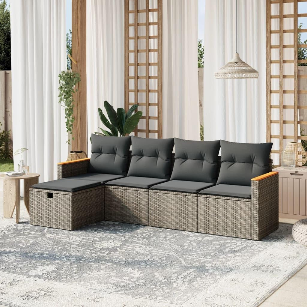 Gecheer 5-Piece Balcony Furniture Poly Rattan Lounge Garden Furniture Set Lounge Furniture Outdoor Patio Furniture Garden Lounge Furniture Sets Balcony Furniture Garden Furniture with Cushion Grey - QUORE