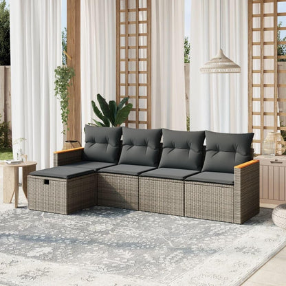 Gecheer 5-Piece Balcony Furniture Poly Rattan Lounge Garden Furniture Set Lounge Furniture Outdoor Patio Furniture Garden Lounge Furniture Sets Balcony Furniture Garden Furniture with Cushion Grey - QUORE