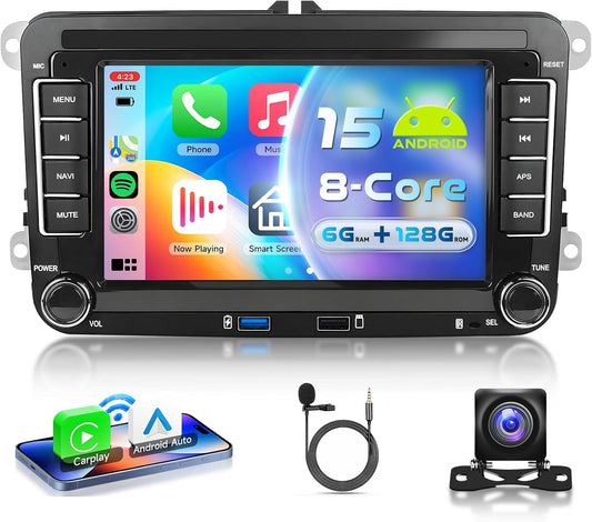 Android 15 Autoradio – Multimedia Systeem – Navigatie Unit – Inbouw Radio – Auto Entertainment – 7 Inch HD IPS Touchscreen – Draadloze CarPlay & Android Auto