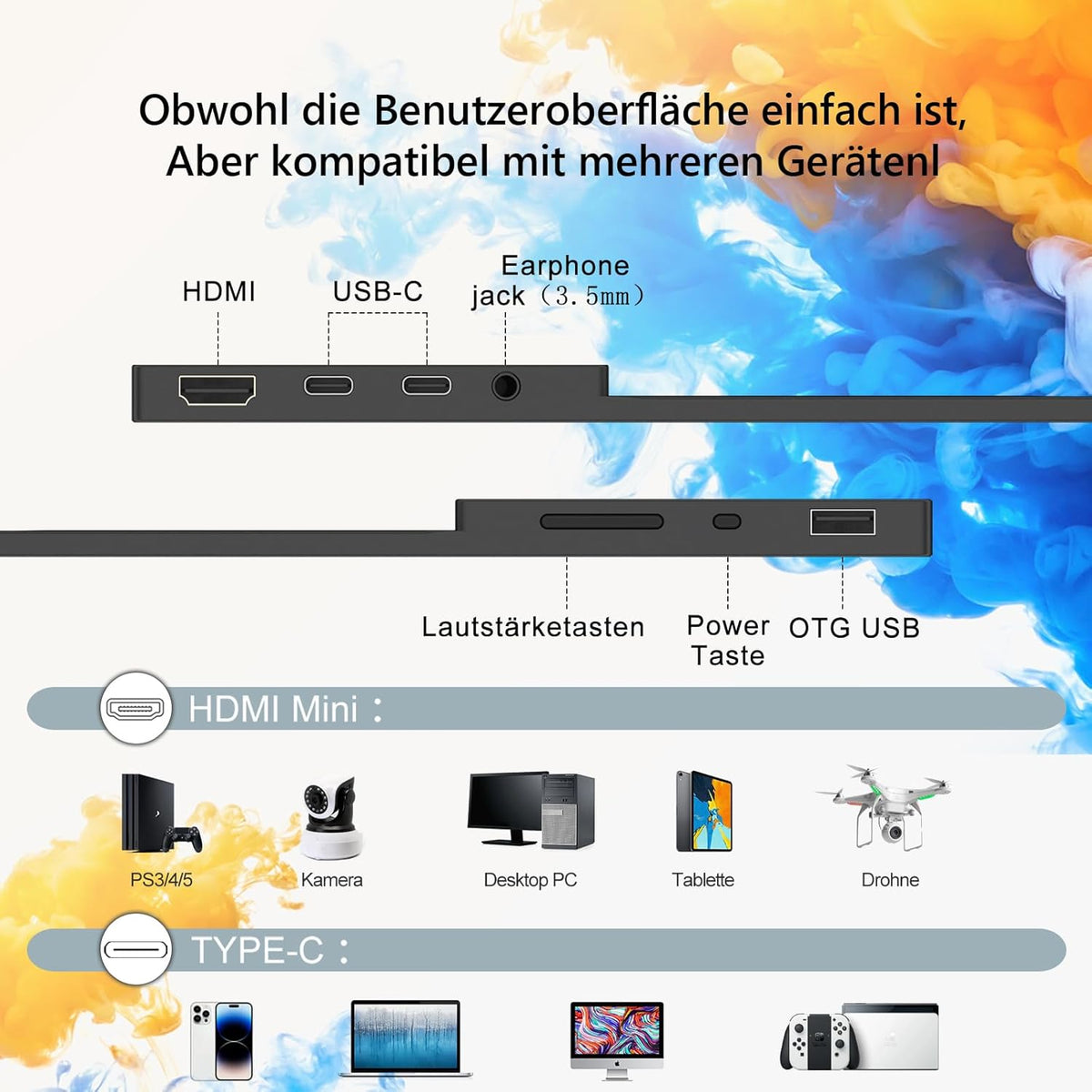 14,1 inch 1920 x 1200 touchscreen-monitor, IPS-scherm draagbare monitor met 2 full-features USB-C, HDMI, USB-A, 10-punts touch, geavanceerde draagbare monitor voor laptop, pc, telefoon, Mac