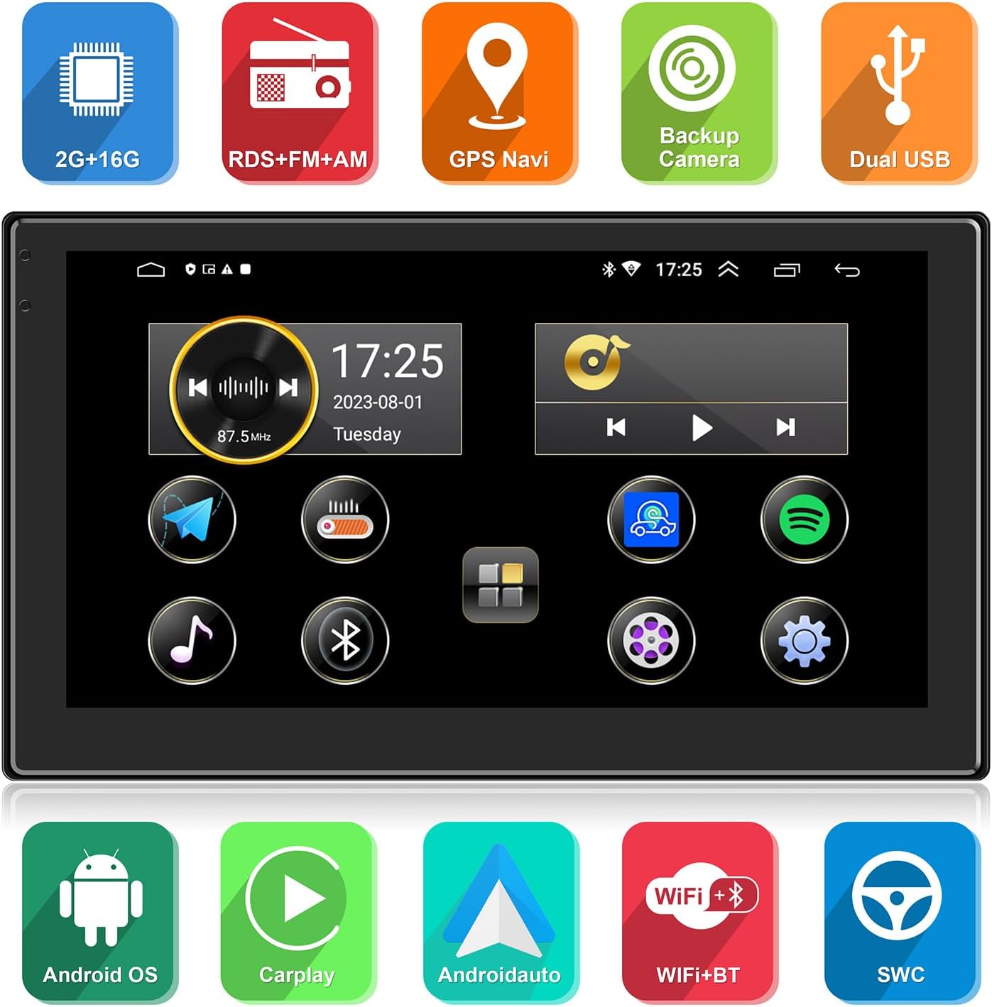 Android Autoradio – Auto Stereo – Multimedia Speler – 2 DIN Radio – Autoradio Met Navigatie – 7 Inch 1080P HD Touchscreen – CarPlay & Android Auto