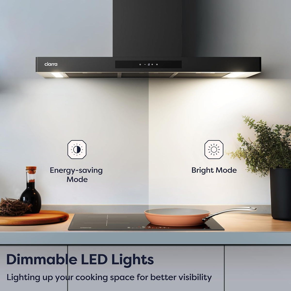 CIARRA CBCB9102-P A+++ Afzuigkap 90cm Recirculatielucht Afzuigkap 650m³/h Wi-Fi App Touch-bediening 4 niveaus Incl. booster Zwart