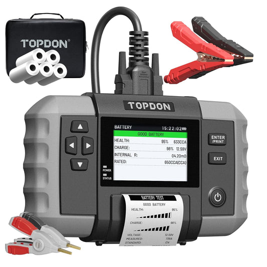 Accutester – Batterijtester – Accumeter – Accu Analyzer – Batterij Checker – 6V/12V/24V Testapparaat – Ingebouwde Printer – Draadloos 14 Uur Gebruik - QUORE