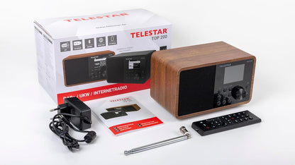 TELESTAR TOP 200 – DAB+/internetradio (mono, 10 watt, Bluetooth zender/ontvangstfunctie, USB-opname, noodwaarschuwingssysteem, app-bediening) – hout