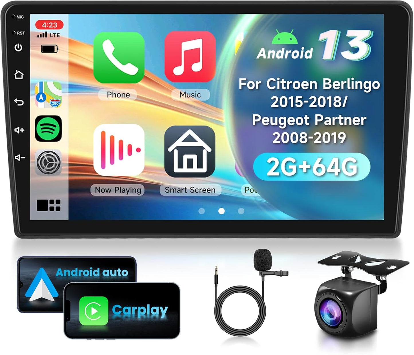 Autoradio – Multimedia Speler – Dashboard Radio – Inbouw Radio – Auto Entertainment Systeem – 9 Inch IPS Touchscreen – Android 15 Met Draadloos CarPlay & Android Auto
