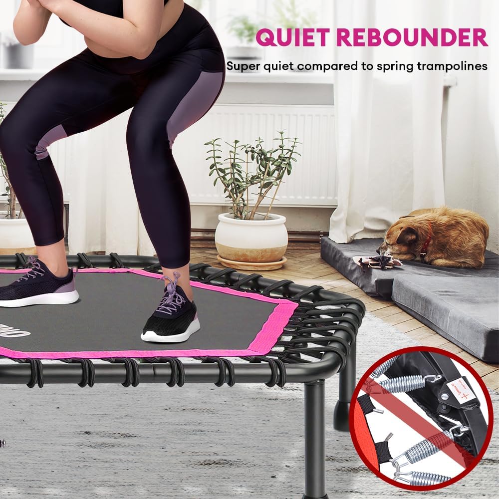 ONETWOFIT 42"/45" Rebounder Trampoline voor Volwassenen, Stille Mini Trampoline Indoor Oefening Fitness Trampoline Bungee Rebounder