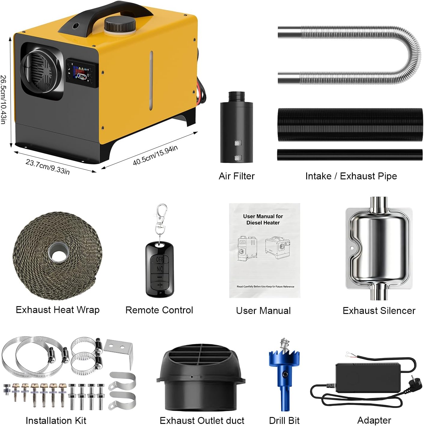 5-8KW Diesel Air Heater, 12V/24V Portable Diesel Heater, All in One Truck Heater with APP & LCD Monitor & Remote Control & Silencer, Fast Heating for Campervan, RV, Truck, Tent and Garage - QUORE