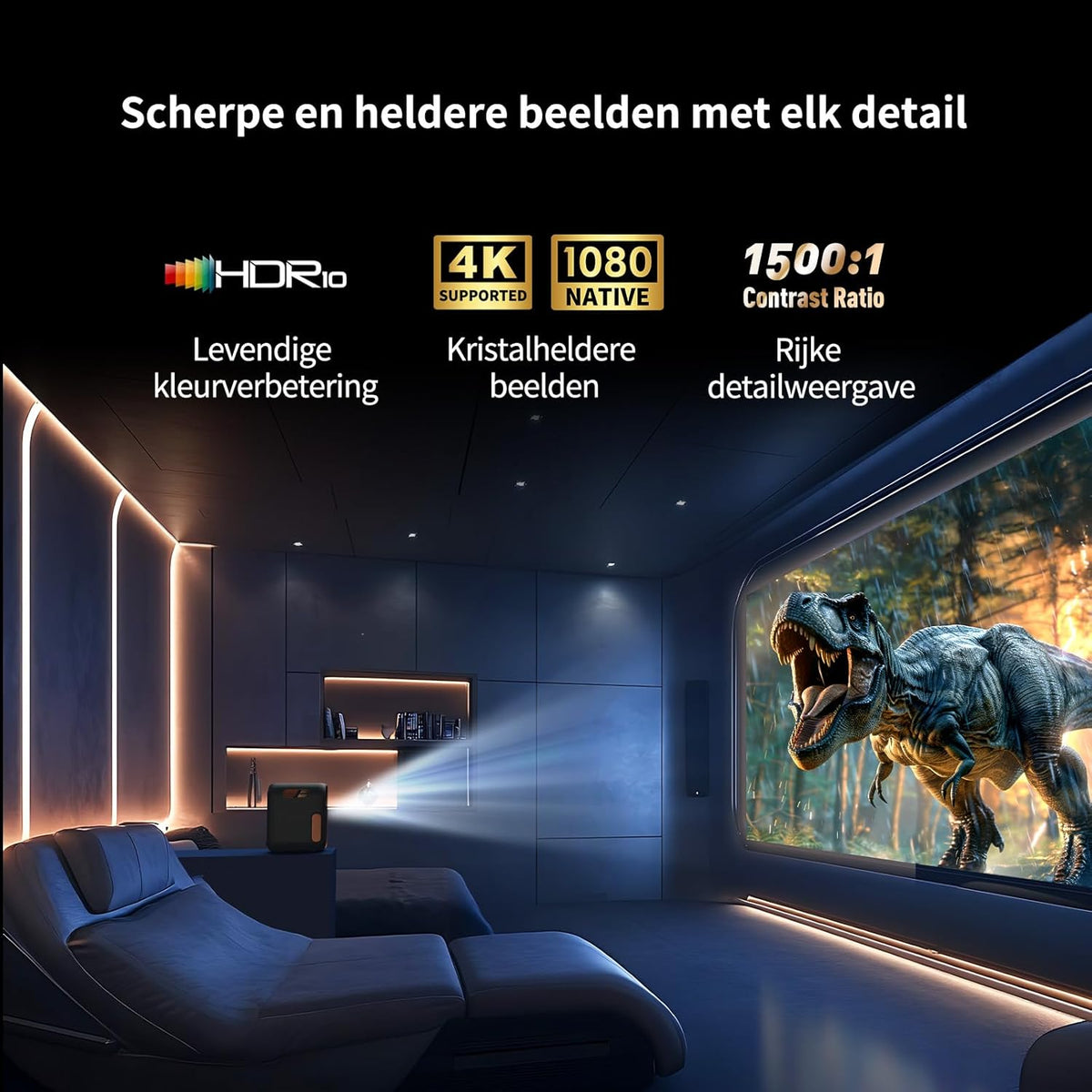 WEMAX Mini Projector【Netflix Gecertificeerd & Google TV】Draagbare Projector【4K Ondersteuning & 1080P Native】Slimme Projector met Dolby Audio, Video Projector met WiFi/Bluetooth voor Home Cinema,Buiten