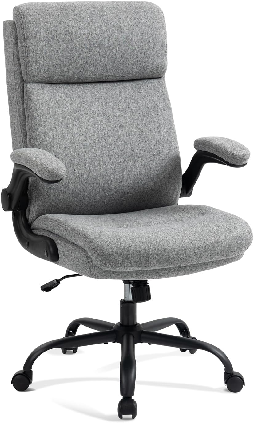 CASTLOVE Stoffen Bureaustoel Ergonomische Computer Bureaustoel Draaibare Brede Executive Office Chair met Opklapbare Armsteun voor Kantoor Thuis (Grijs)