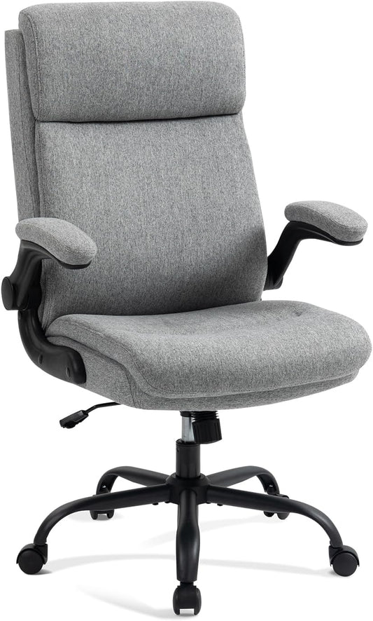 CASTLOVE Stoffen Bureaustoel Ergonomische Computer Bureaustoel Draaibare Brede Executive Office Chair met Opklapbare Armsteun voor Kantoor Thuis (Grijs)